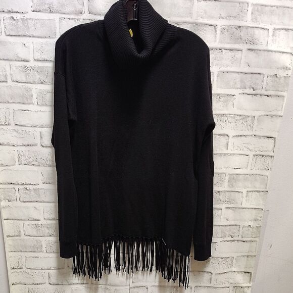 Michael Kors Black Cowl Neck Sweater with Fringe - Picture 1 of 3